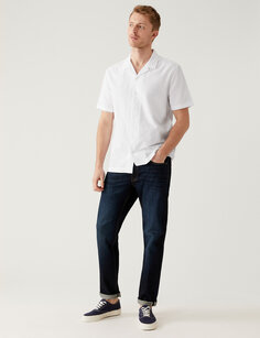 Рубашка с кубинским воротником из чистого хлопка Marks &amp; Spencer, белый