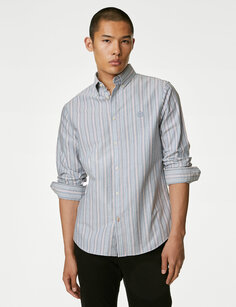 Оксфордская рубашка в полоску из чистого хлопка Easy Iron Marks &amp; Spencer
