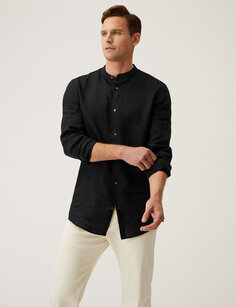 Рубашка из чистого льна «Дедушка» Marks &amp; Spencer, черный