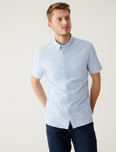 Оксфордская рубашка из чистого хлопка Marks &amp; Spencer, светло-синий
