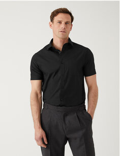 3 шт. приталенные рубашки с короткими рукавами, которые легко гладить Marks &amp; Spencer, черный