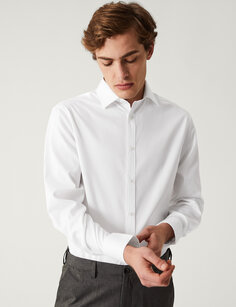 Рубашка в полоску обычного кроя из чистого хлопка без железа Marks &amp; Spencer, белый