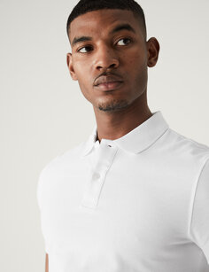 Рубашка поло узкого кроя из чистого хлопка пике Marks &amp; Spencer, белый