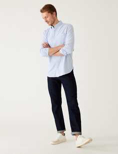 Оксфордская рубашка в полоску из чистого хлопка Marks &amp; Spencer, светло-синий