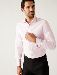 Рубашка приталенного кроя Easy Iron с узором «в елочку» Marks &amp; Spencer, бледно-розовый