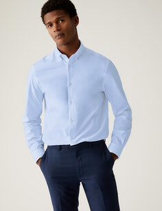 Рубашка Slim Fit Ultimate из эластичной ткани Marks &amp; Spencer, синий