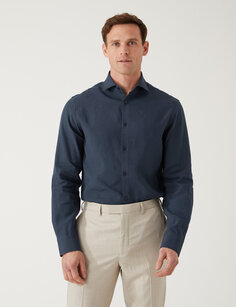 Итальянская льняная рубашка Miracle индивидуального кроя Marks &amp; Spencer, темно-синий