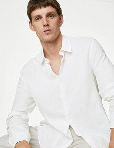 Рубашка из чистого льна Marks &amp; Spencer, белый