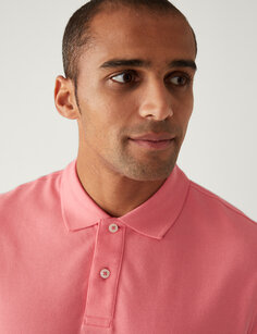 Рубашка поло из чистого хлопка пике Marks &amp; Spencer, ярко-розовый