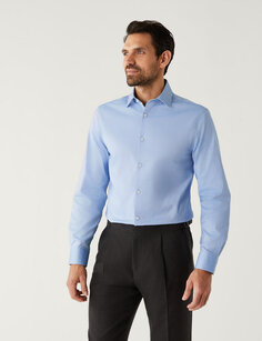 Рубашка из эластичного хлопка приталенного кроя Marks &amp; Spencer, синий
