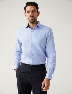 Рубашка обычного кроя из чистого хлопка с узором «в ёлочку» Marks &amp; Spencer, синий