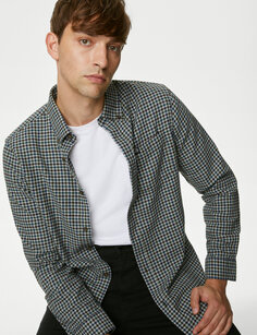 Фланелевая рубашка из чистого хлопка Marks &amp; Spencer, зеленый микс
