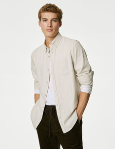 Фланелевая рубашка из чистого хлопка Marks &amp; Spencer, экрю