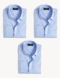 3 шт. приталенные рубашки с длинными рукавами, которые легко гладить Marks &amp; Spencer, синий