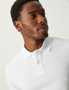Рубашка поло из чистого хлопка пике Marks &amp; Spencer, белый