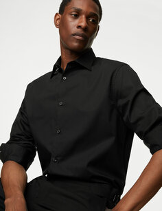 Рубашка из чистого хлопка обычного кроя, легко гладимая Marks &amp; Spencer, черный