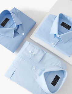 3 шт. рубашки индивидуального кроя с длинными рукавами Marks &amp; Spencer, синий микс