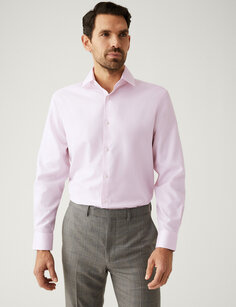 Рубашка обычного кроя из чистого хлопка с узором «в ёлочку» Marks &amp; Spencer, бледно-розовый