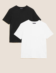 2 пары повседневных футболок из чистого хлопка Marks &amp; Spencer, черный микс