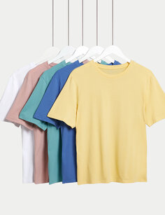 5 пар футболок с круглым вырезом из чистого хлопка Marks &amp; Spencer, желтый микс