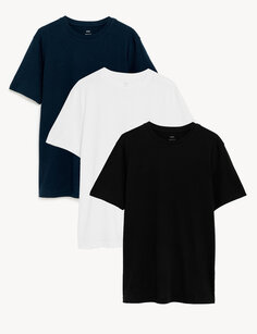 3 пары футболок из чистого хлопка с круглым вырезом Marks &amp; Spencer