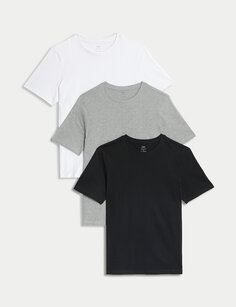 3 пары футболок из чистого хлопка с круглым вырезом Marks &amp; Spencer, серый микс