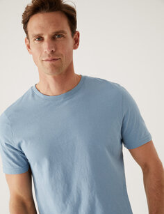 Облегающая футболка из чистого хлопка с круглым вырезом Marks &amp; Spencer