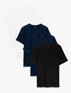 5 пар футболок с круглым вырезом из чистого хлопка Marks &amp; Spencer