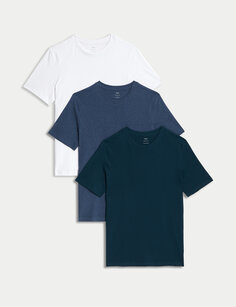 3 пары футболок из чистого хлопка с круглым вырезом Marks &amp; Spencer, джинсовый микс