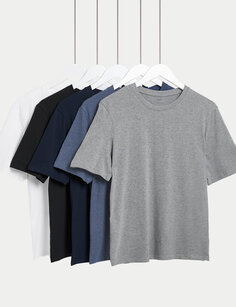 5 пар футболок с круглым вырезом из чистого хлопка Marks &amp; Spencer, джинсовый микс