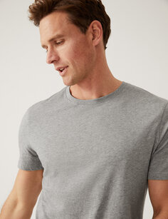 Облегающая футболка из чистого хлопка с круглым вырезом Marks &amp; Spencer, серый микс