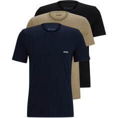 Комплект футболок Boss Three-Pack Of Underwear In Cotton Jersey, 3 предмета, черный/светло-коричневый/синий