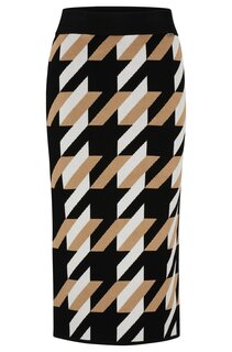 Юбка миди Hugo Boss Knitted Jacquard-pattern Pencil Skirt With Logo Trim, бежевый, черный, белый
