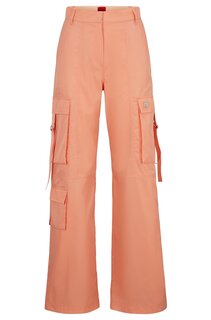 Брюки Hugo Boss Relaxed-fit Cargo Trousers In Water-repellent Satin, розовый