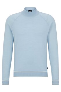 Джемпер Hugo Boss Fine-knit Wool-blend With Striped Hem, голубой