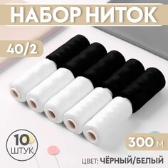 Набор ниток, 40/2, 300 м, 10 шт, цвет черный/белый Арт Узор