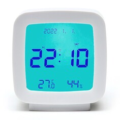 Часы - будильник электронные настольные: термометр, календарь, гигрометр, 7.8 х 8.3 см NO Brand