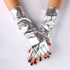 Карнавальный аксессуар-перчатки без пальцев, цвет серебро Страна Карнавалия