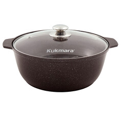 Кастрюля-жаровня литая 5,0л стеклянная крышка кофейный мрамор Kukmara