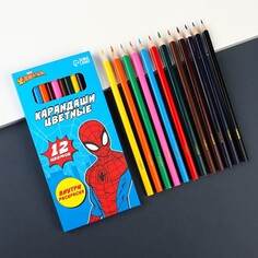 Карандаши цветные 12 цветов, человек-паук Marvel