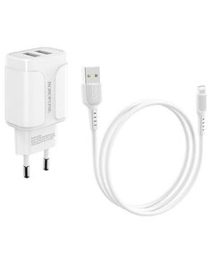 Сетевое зарядное устройство+кабель Micro-USB Borofone BA37A Speedy, 2USB, 2.4A, белый (16088)