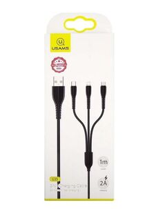 Дата-Кабель USAMS 3 в 1, USB - Type-C, micro USB, Lightning, черный (SJ367USB01)