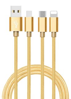 Дата-кабель АТОМ USB A 2.0-USB Type-C,USB B micro,Lightning, 1m, золотой Atom