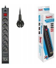 Сетевой фильтр Buro BU-SP1.8_USB_2A-B 1.8м (6 розеток) черный