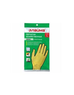 Перчатки хоз. латексные ЛАЙМА "Люкс",МНОГОРАЗОВЫЕ, х/б напыление, плотные, размер L (большой),600043, 12шт/партия
