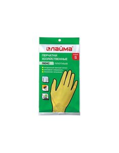 Перчатки хоз. латексные ЛАЙМА "Люкс", МНОГОРАЗОВЫЕ, х/б напыление, плотные, размер S (малый), 600569, 12шт/партия