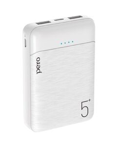 Внешний аккумулятор PERO PB01 5000 mAh, Li-Pol, output 2xUSB-A 2.1A, белый ПЕРО