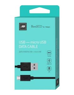 Дата-кабель BoraSCO USB - micro USB, 2А 1м, с удлинённым коннектором, черный