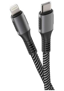 Кабель PD Olmio 041631 Type-C -Lightning Quick Charge 1.2 м тканевая оплетка усиленный черный