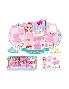 Кукла (16см) и ванная комната (8 предм) в коробке K0087 Noname